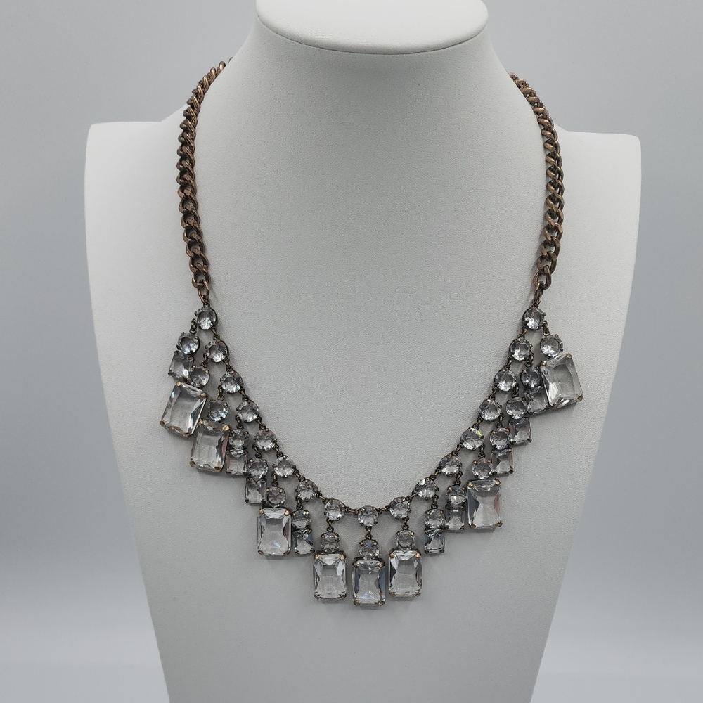 J. Crew Brass and Clear White Rectangle Glass Necklace
